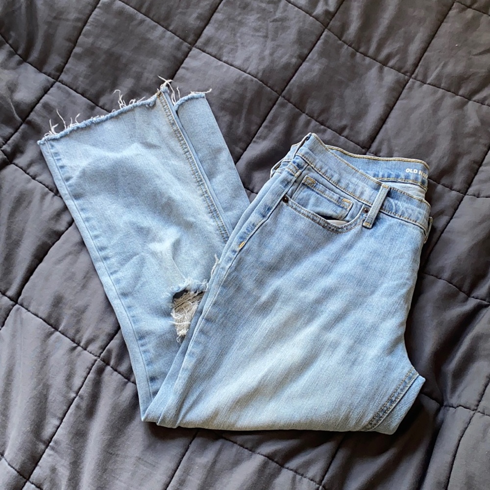 old navy distressed flare midrise light wash jeans